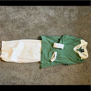 2xl white collared top with 3/4 sleeves and white capri pants size 18